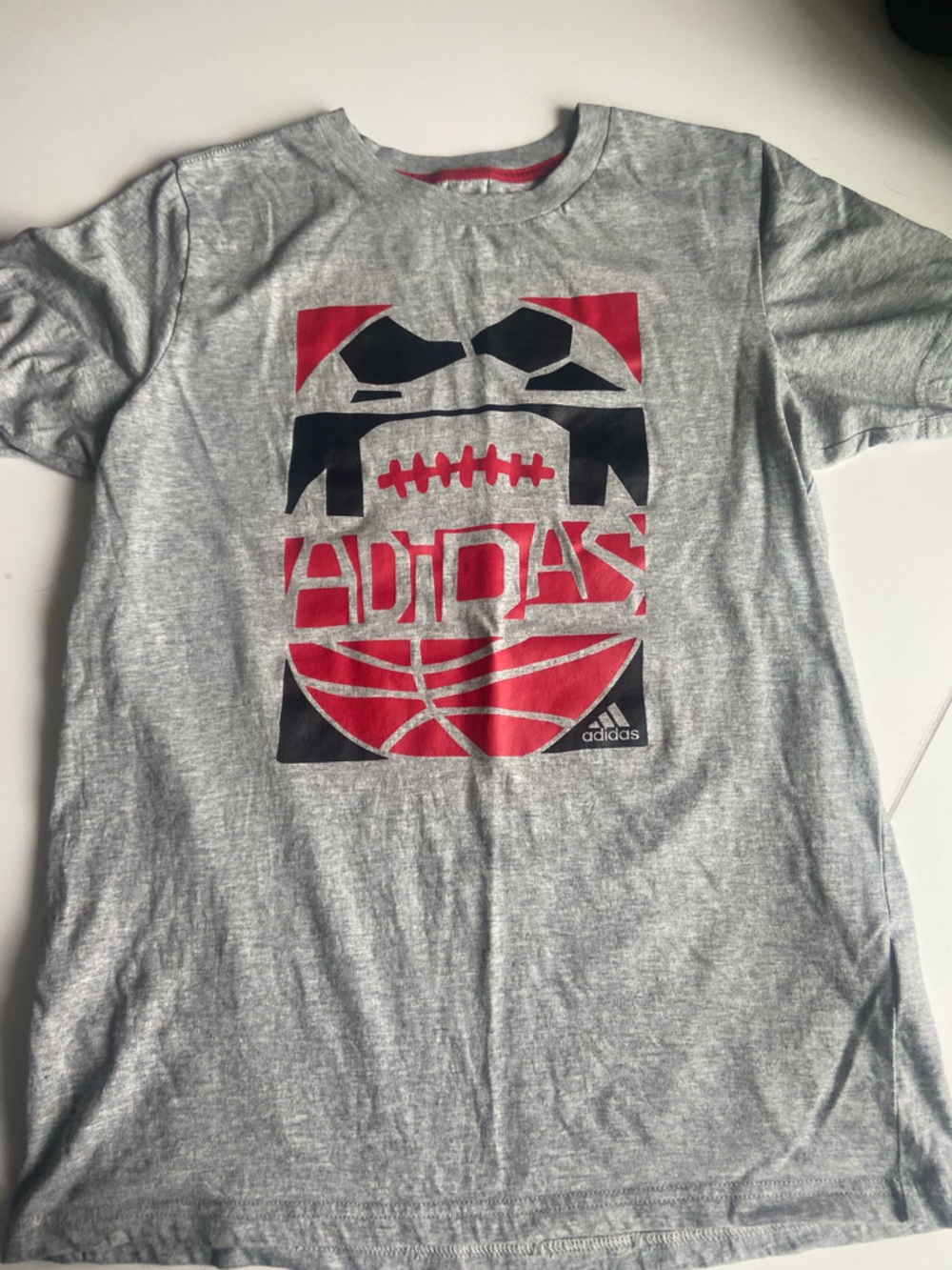 adidas Boys Gray T-Shirt with Red & Black Sports Graphic